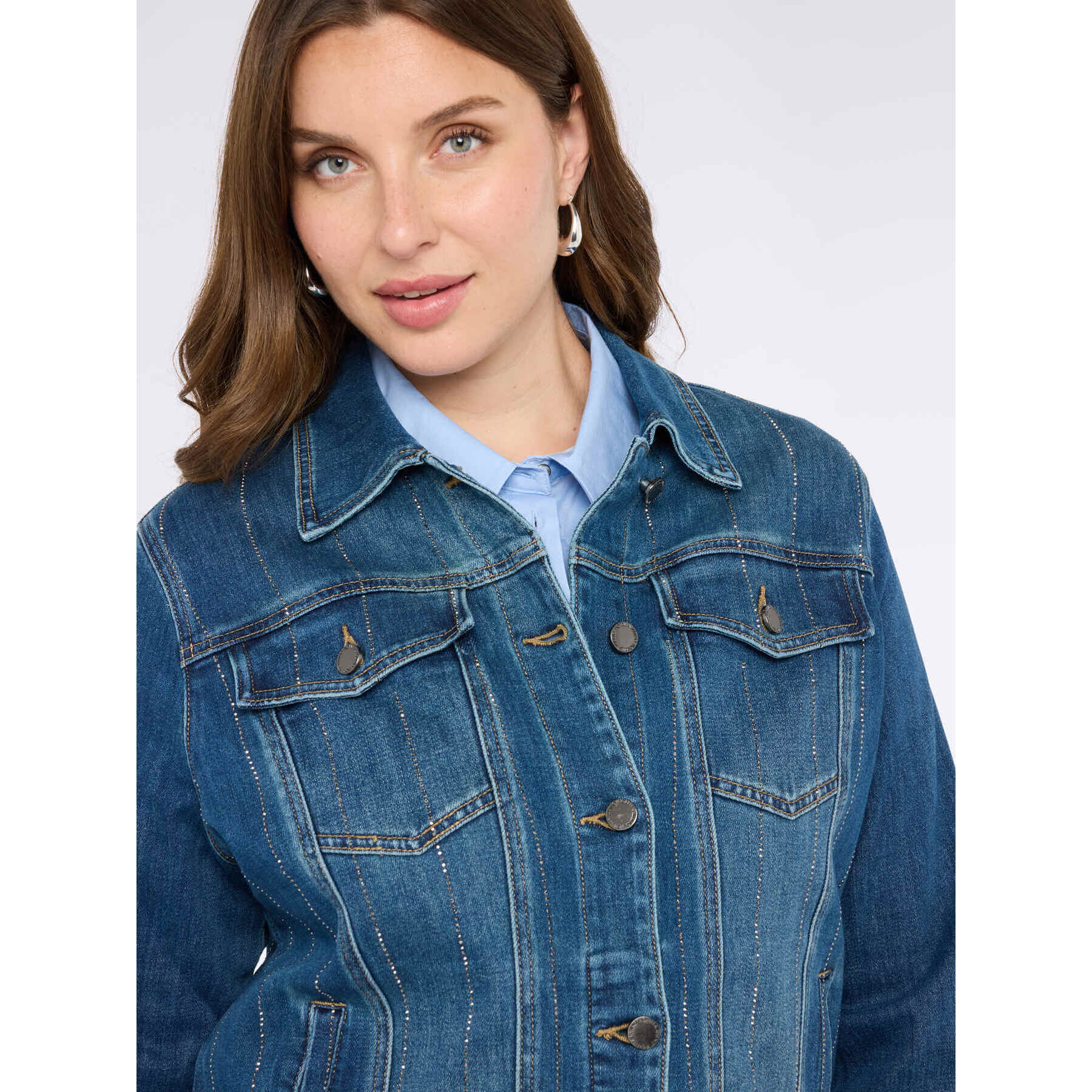 Fiorella Rubino - Chaqueta vaquera con rayas de estrás - Azul
