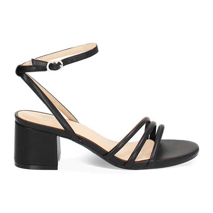 Sandalo donna nero, tacco largo 5,5 cm