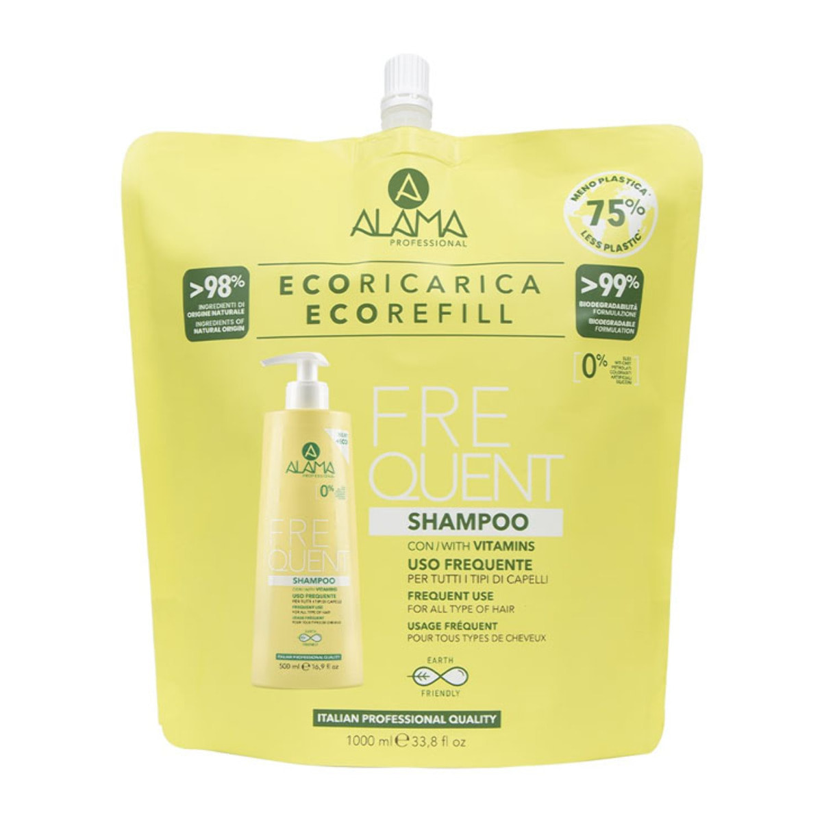 Champú de recarga ecológica ALAMA Professional Frequent para uso frecuente, 1000 ml.