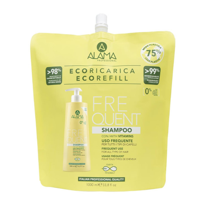 Champú de recarga ecológica ALAMA Professional Frequent para uso frecuente, 1000 ml.