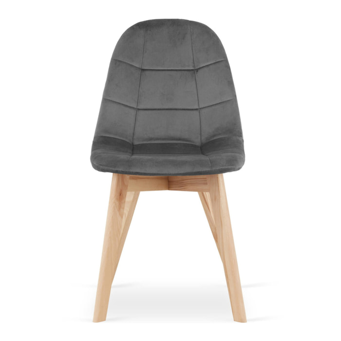 Sedia Bora in velluto grigio scuro con gambe in faggio
