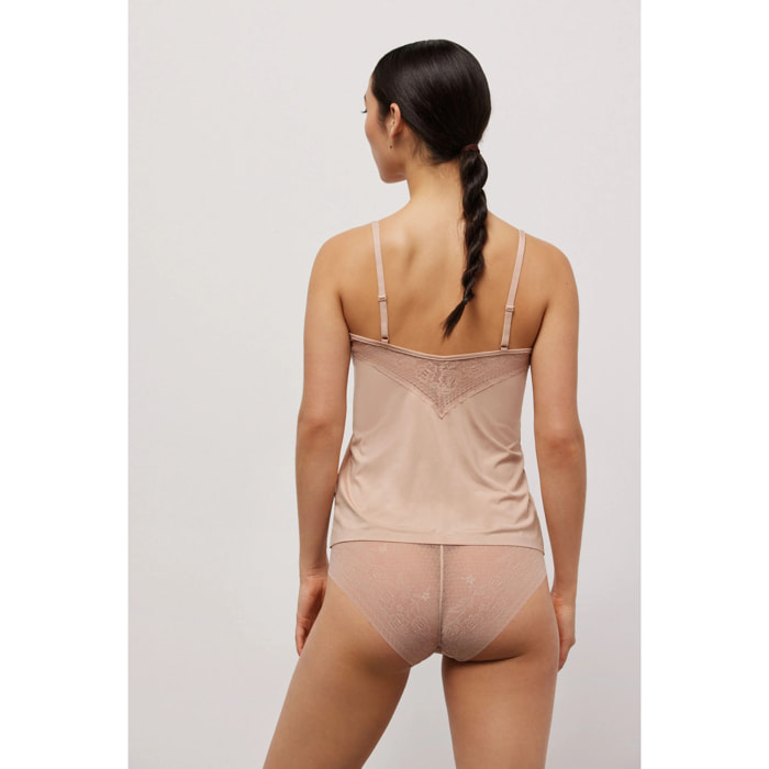 Cannota con spalline sottili e pizzo beige