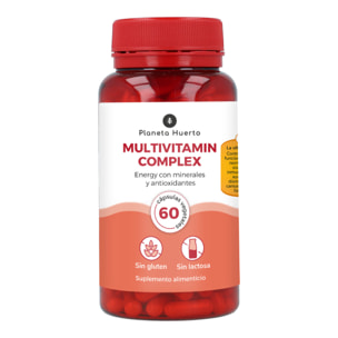 PLANETA HUERTO | Multivitamin Complex 60 Cápsulas, Complejo Multivitamínico Diario con Vitaminas A, C, D, E, B12, Hierro, Zinc, Ginseng, Coenzima Q10 y Luteína - Multivitaminico Complex Refuerzo del Sistema Inmunológico, Energía y Vitalidad