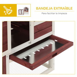 Conejera de Madera Exterior de 2 Niveles Jaula para Conejos Mascotas Pequeñas con Zona Abierta Techo Asfáltico Bandeja Extraíble y Rampa 122x62,6x92 cm Madera Rojiza