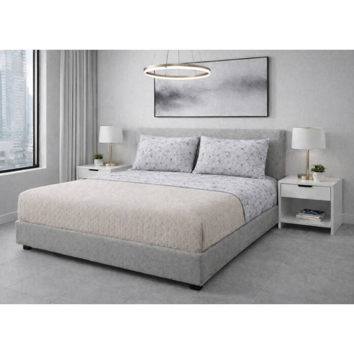 Completo Lenzuola in 100% Cotone Made in Italy Raffinato Disegno Mitril Colore Zaffiro