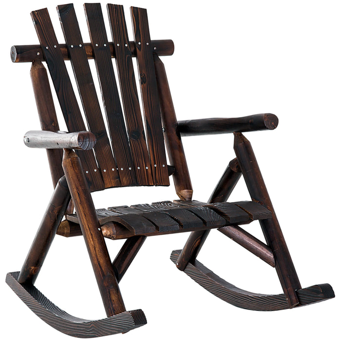 Fauteuil de jardin Adirondack à bascule rocking chair style rustique chic bois sapin traité carbonisation