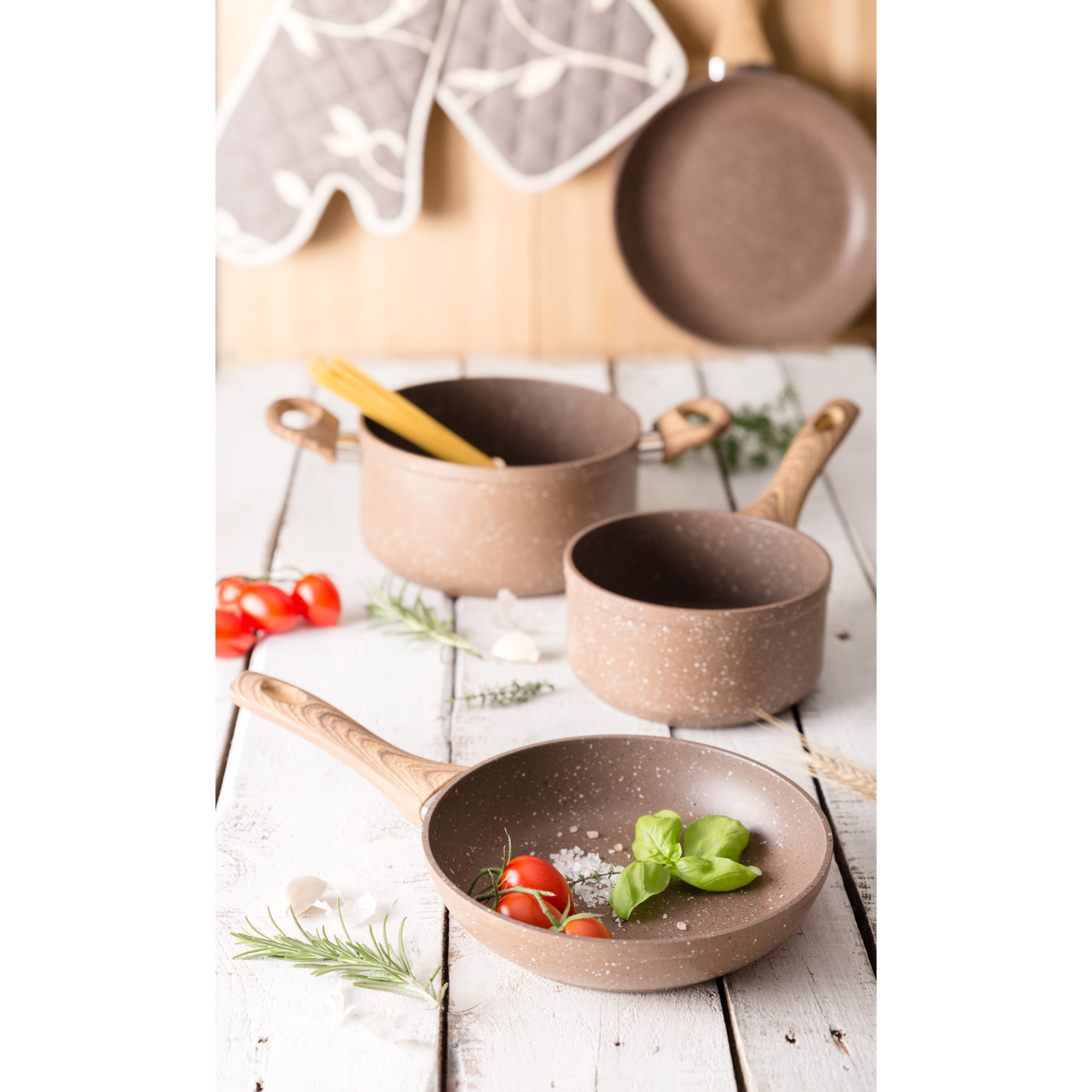 Padella 24 cm Excelsa – Wood & Stone, Alluminio Beige