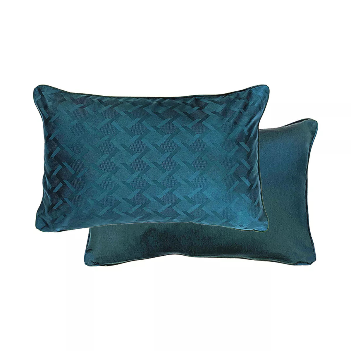 Taie d'oreiller satin de coton motif jacquard bleu Adagio crepuscule