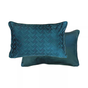Taie d'oreiller satin de coton motif jacquard bleu Adagio crepuscule