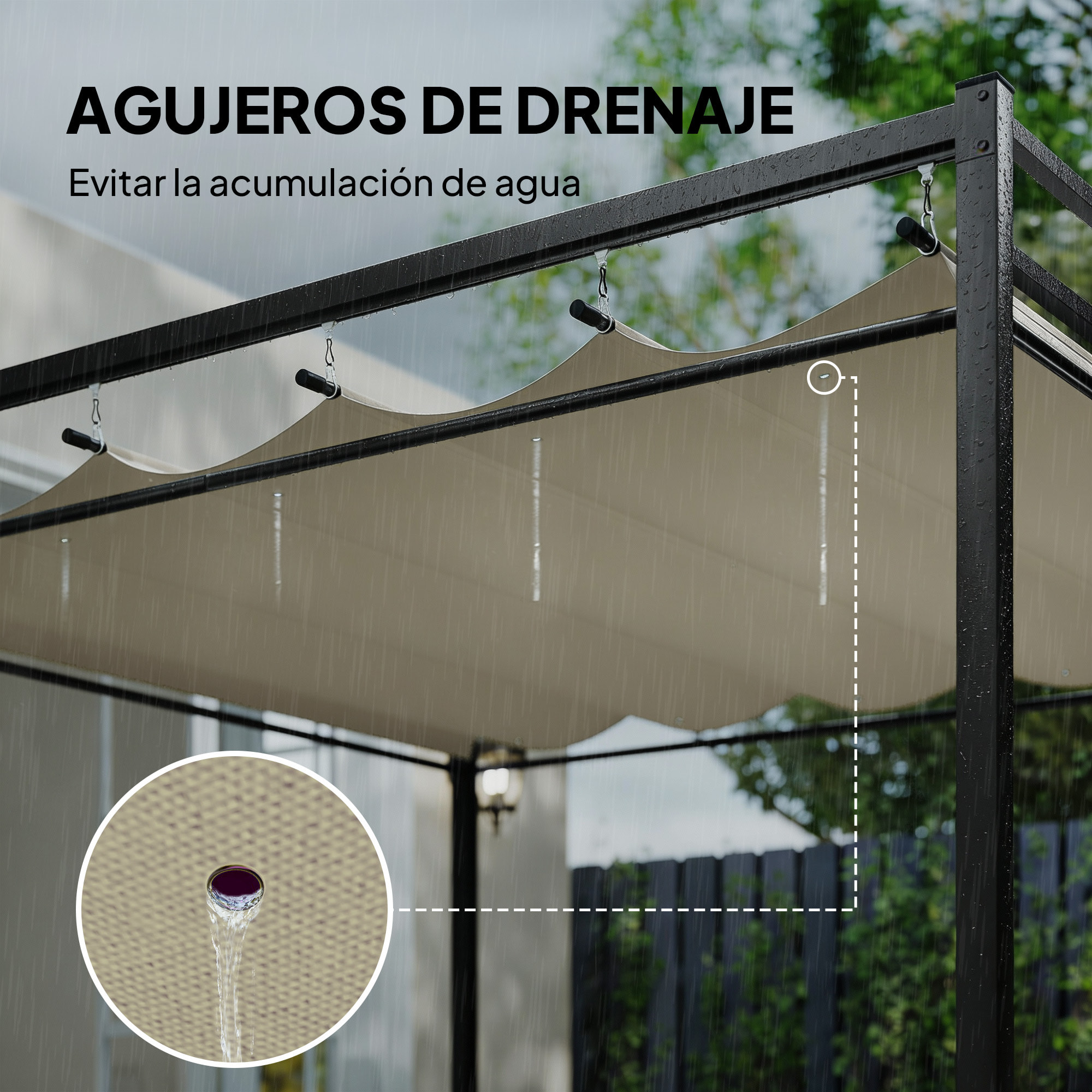 Pérgola de Jardín 3x3 m con Techo Retráctil y 4 Cortinas, Cenador de Jardín con Protección UV30+, Impermeable, Estructura Metálica, Pabellón para Patio, Terraza, Exterior, Beige