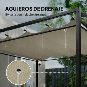 Pérgola de Jardín 3x3 m con Techo Retráctil y 4 Cortinas, Cenador de Jardín con Protección UV30+, Impermeable, Estructura Metálica, Pabellón para Patio, Terraza, Exterior, Beige