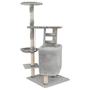 Albero per Gatto con Graffiatoio Cuccia Giocattolo Gatti Parco Giochi Tiragraffi in Sisal Naturale 120 x 55 x 40 Cm (Colore Grigio Figaro 30058)