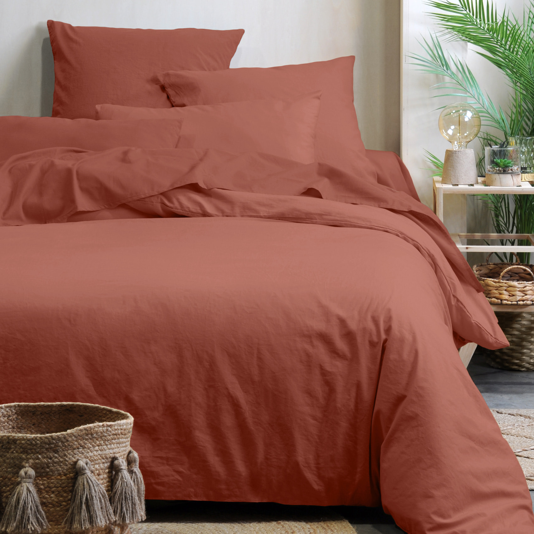 Housse de couette unie en coton bio - Terracotta