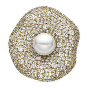 Broche con Perla Blanca acabado oro 18k