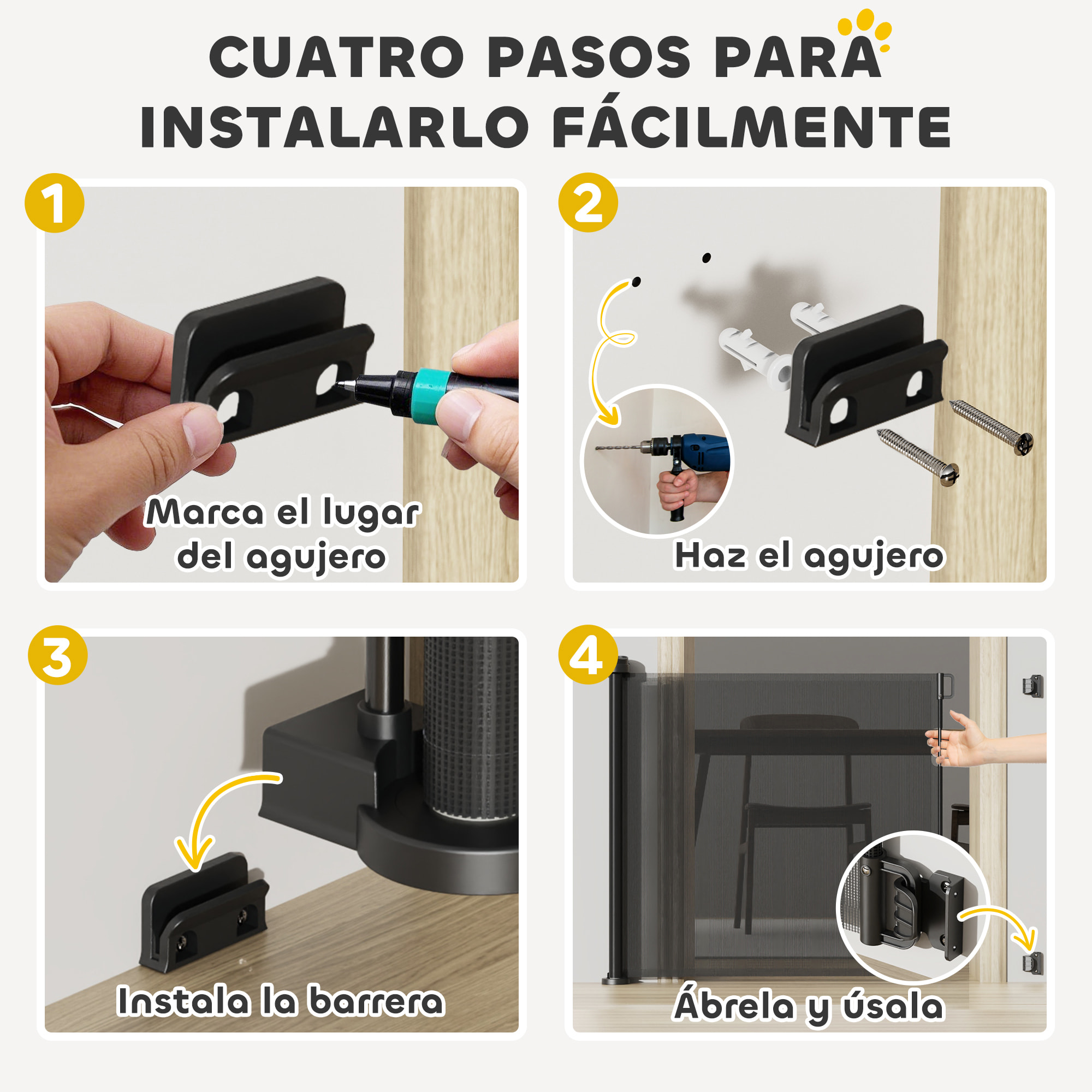 Barrera de Seguridad para Perros Retráctil 0-136 cm Puerta para Perros Pequeños Extensible con Interruptor de Cierre Red de Seguridad para Pasillos Escaleras Interiores y Exteriores