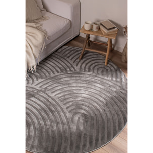 BIANCA - Tapis rond à motif arc en ciel en relief - Gris