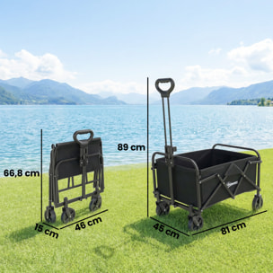 Carro Playa con Ruedas, Carro de Jardín Plegable con Mango Ajustable, Marco de Metal, Carga 68 kg, Carrito Transporte para Todo Terreno, Jardín, Campaña, Compra, Negro