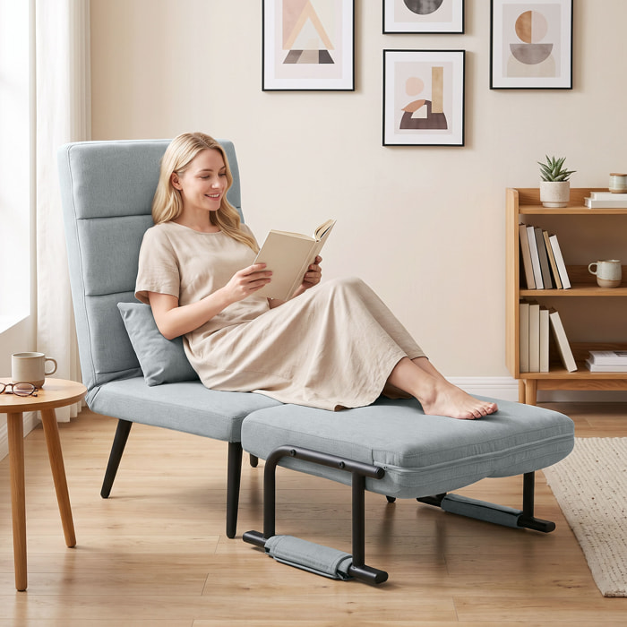 Sofá Cama 1 Plaza Convertible, 3 en 1, Sillón Cama Plegable, Tapizado en Lino, Respaldo Ajustable, Almohada con Funda Lavable, para Salón, Dormitorio, 67x73x96 cm, Gris Claro