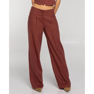 Pantalón largo recto con pinzas y tiro bajo de mujer