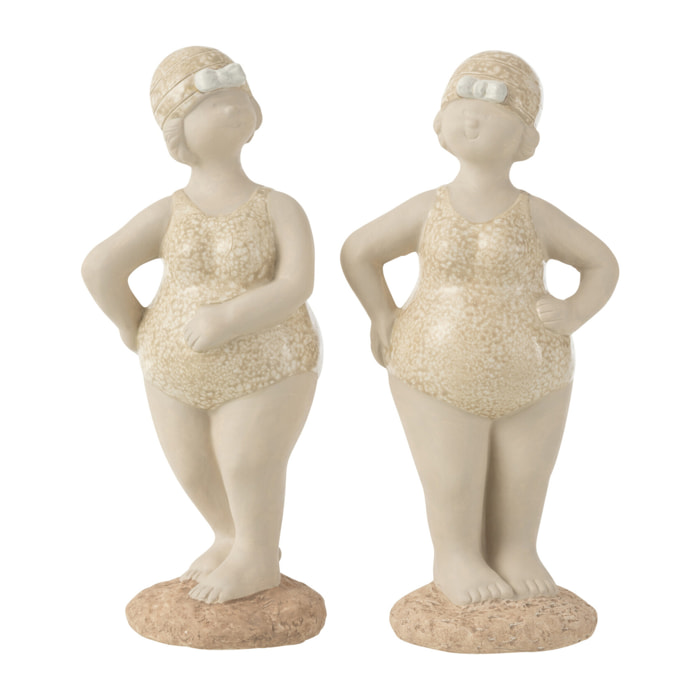 J-Line décoration Baigneuse Maillot De Bain Debout - céramique - beige - 2 pcs