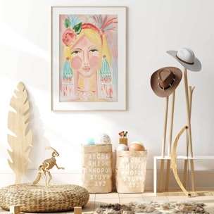 Affiche enfant visage Affiche + cadre en bois - Chêne