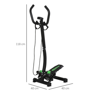 Mini stepper avec guidon, extenseurs, écran LCD multifonction et tapis antidérapant noir et vert