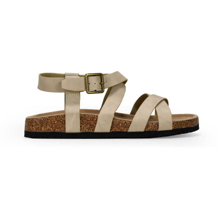 Sandalias planas beige con suela de corcho