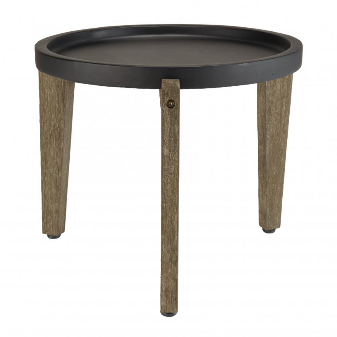 HANS - Table d'appoint 55x52cm plateau béton noir mat pieds acacia