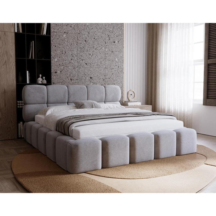 Mariposa - lit coffre - 140x200 cm - sommier inclus - en velours - Gris