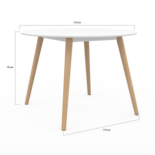 Table à manger ronde Stacy bois et blanc Ø110cm