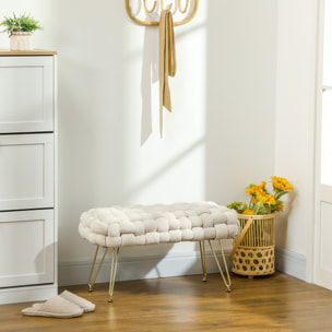 Banco Pie de Cama Tapizado en Terciopelo Banco Otomano Pie de Cama con Patas Doradas y Asiento Acolchado para Dormitorio Entradas Crema
