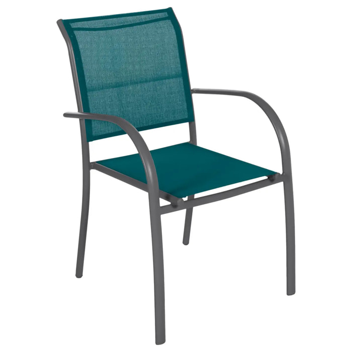 Fauteuil de jardin empilable "Piazza" bleu canard & graphite en aluminium traité époxy