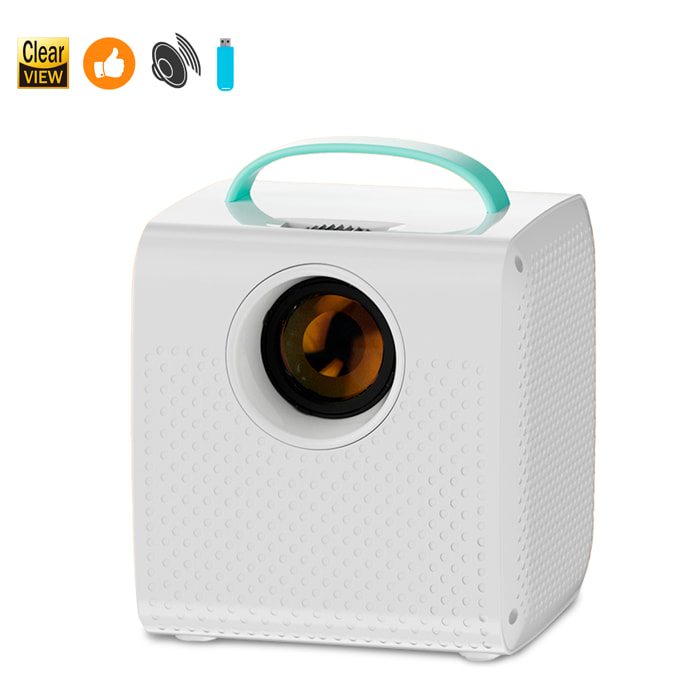 Proyector de video para niños, con entradas HDMI y USB. Resolución compatible HD1080P.