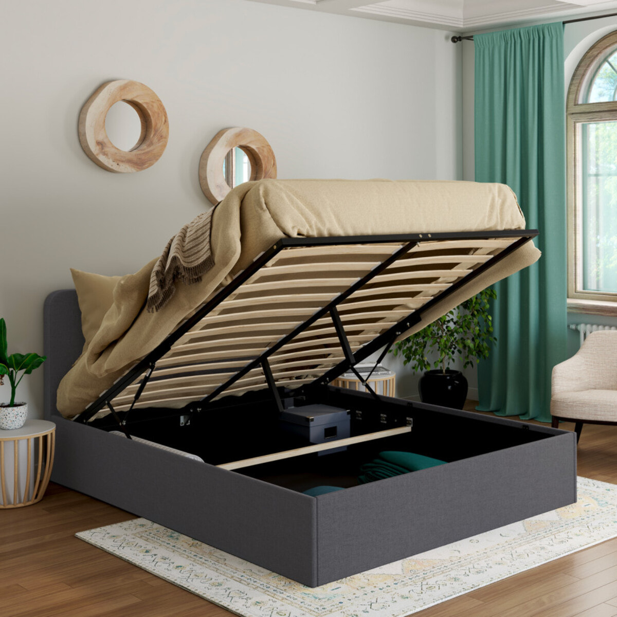 Lit coffre Louise 140x190cm tissu gris