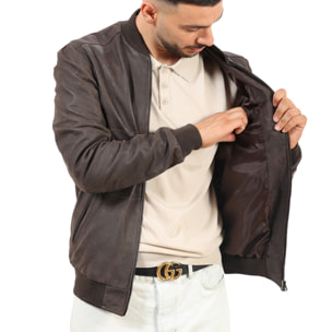 Giubbino in vera pelle di vitello rifinizione dakota Testa di Moro-Slim Fit