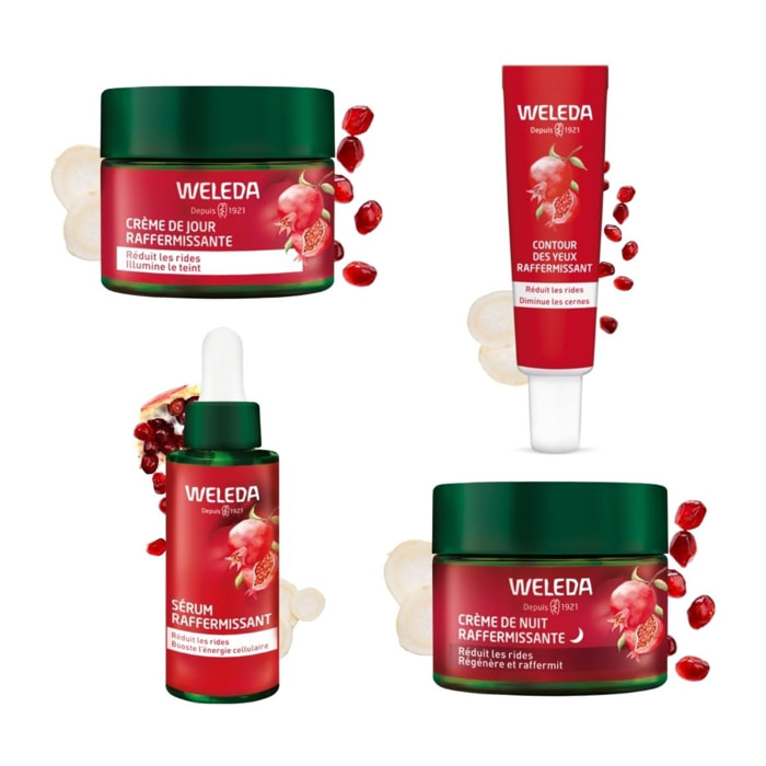 WELEDA - Rituel Raffermissant Anti âge - Crème de Jour et de Nuit - Contour des yeux - Sérum- Grenade et Peptides de Maca - Vegan - Certifié Natrue- Pot 40 ml x2 - Tube 12 ml - Flacon 30 ml et pipette