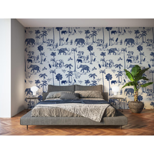 Papel pintado CERAMIKO, Elephant Toile Blanco y Azul 135x300 cm