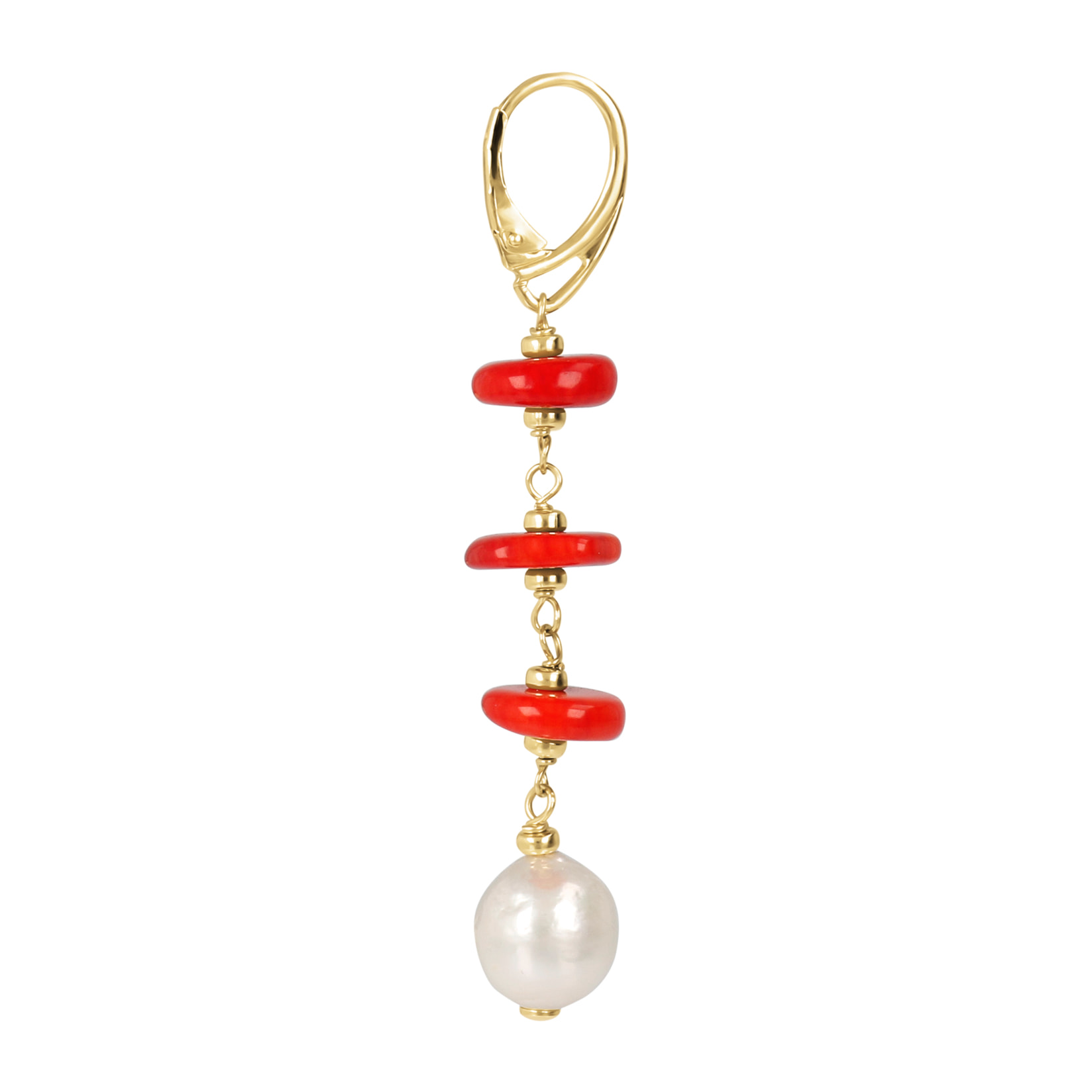 PERLAVIVA - Orecchini Pendenti in Argento 925 placcato Rodio con Corallo Bambù Rosso e Perle Ming Bianche d'Acqua Dolce Ø 11/12 mm