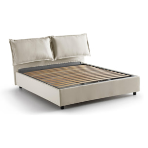 Letto piazza e mezza Claudia, Letto contenitore con rivestimento in tessuto, 100% Made in Italy, Apertura frontale, adatto per materasso Cm 120x200, Beige