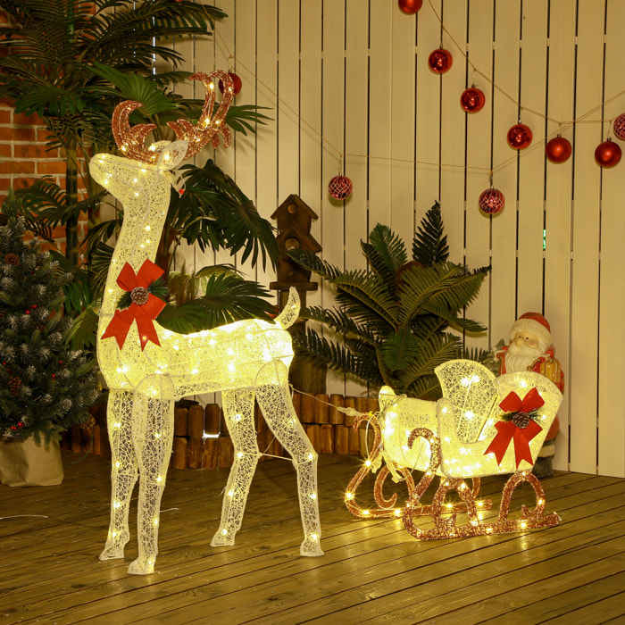 Silhouette renne lumineux avec traîneau - renne et traîneau lumineux de Noël - décoration LED extérieure de Noël - 170 LED blanc chaud