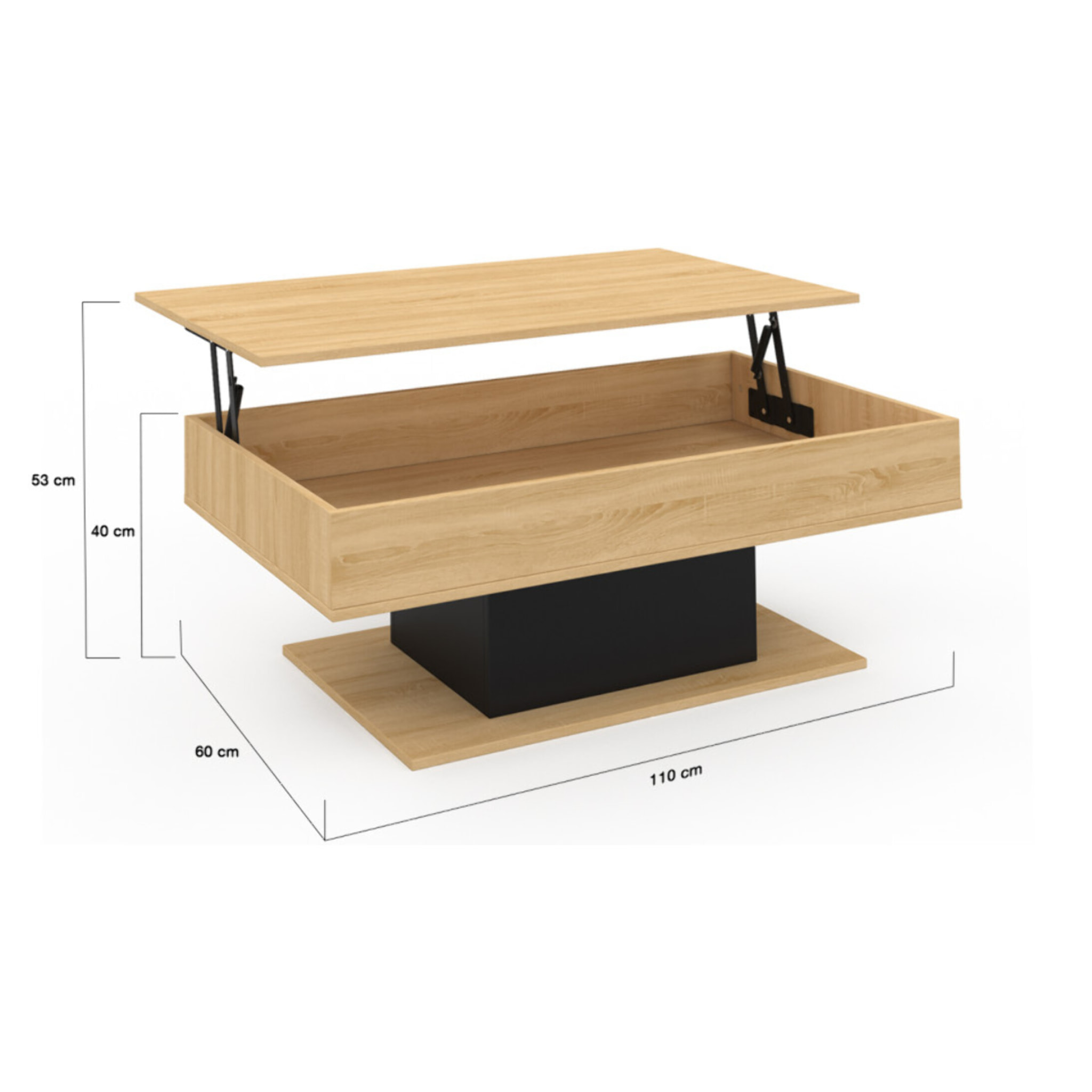 Table basse Tania relevable bois et noir