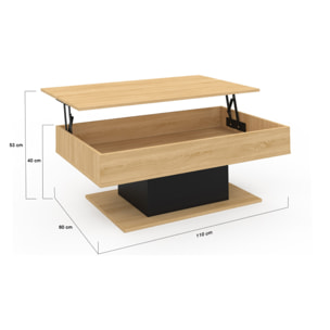 Table basse Tania relevable bois et noir