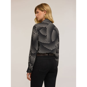 Motivi - Camisa con corbatín estampado de corazones - Negro