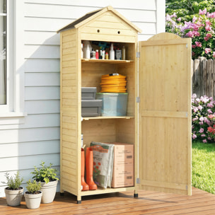 Armoire de jardin bois sur pieds H.213cm 2 étagères toit double pente métal