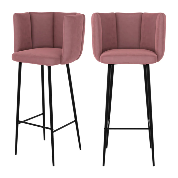 Lot de 2 chaises de bar en velours rose 75 cm - Rosy