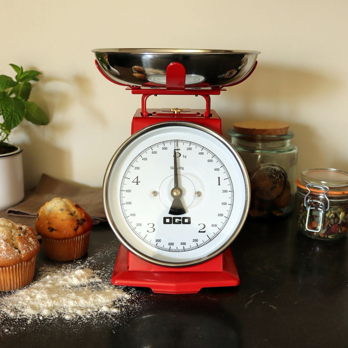 Balance de cuisine mécanique en inox rouge 5kg/20g