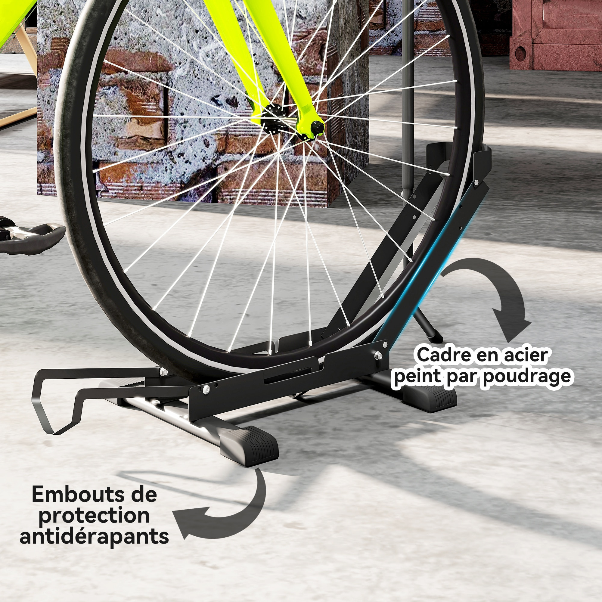 Râtelier vélo - support vélo au sol hauteur réglable pliable - compatible 20-29 pouces - acier noir