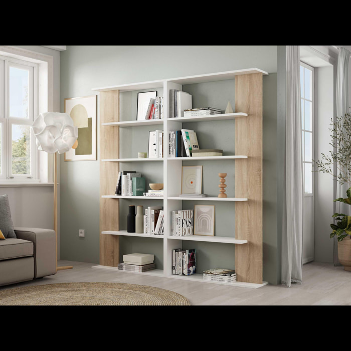 Libreria Santa Cruz Design Scaffale Mensola Moderna Bianca Rovere Chiaro Mobile Per Libri Con Ripiani Per Soggiorno Salotto 180x90x25 cm Bianco Rovere