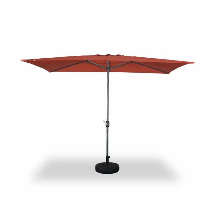 Parasol droit rectangulaire 2x3m - Touquet terracotta - mât central en aluminium orientable et manivelle d'ouverture