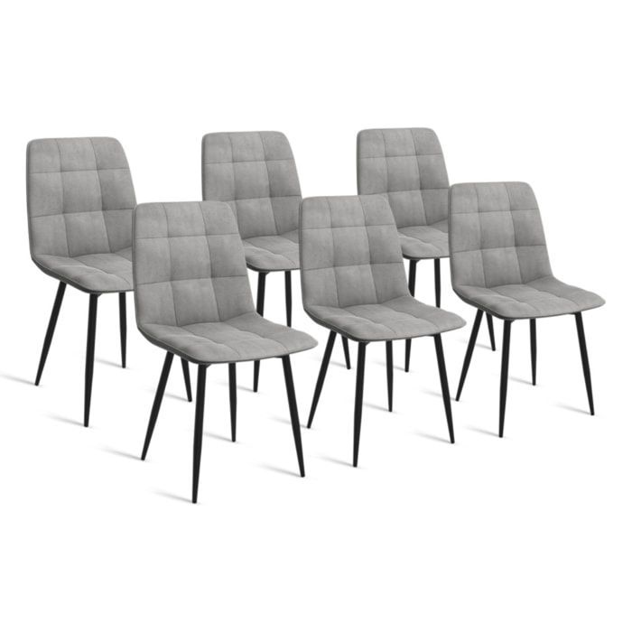 Chaises Linda velours gris clair pieds noirs - lot de 6